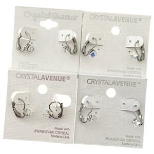 NWT 4x4mm Clear/Iridescent Swarovski Cubed Lever Back Silver Plated Earrings